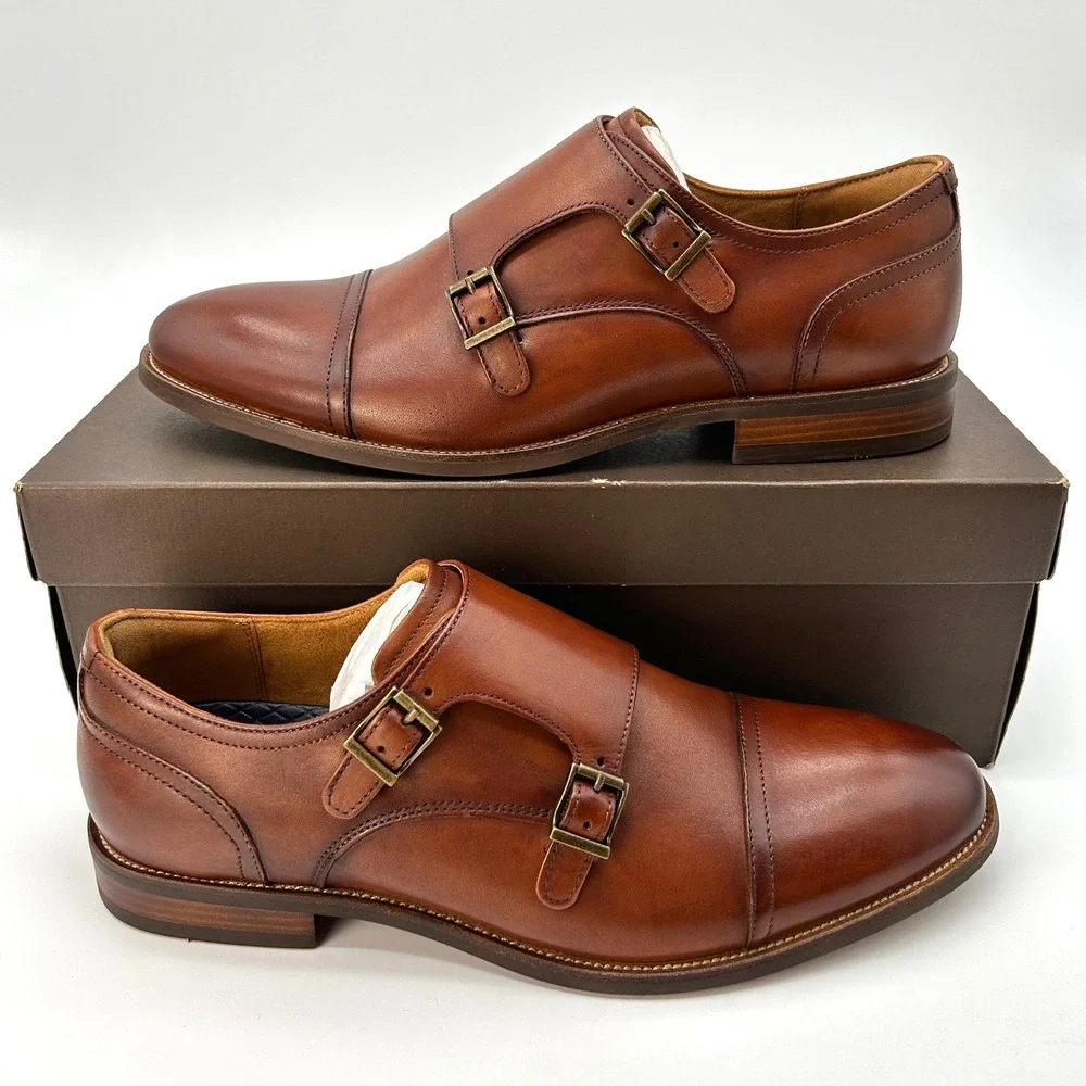 Florsheim Rucci Cap Toe Double Monk Strap Mens Dress Shoes Size 10 M Cognac NEW